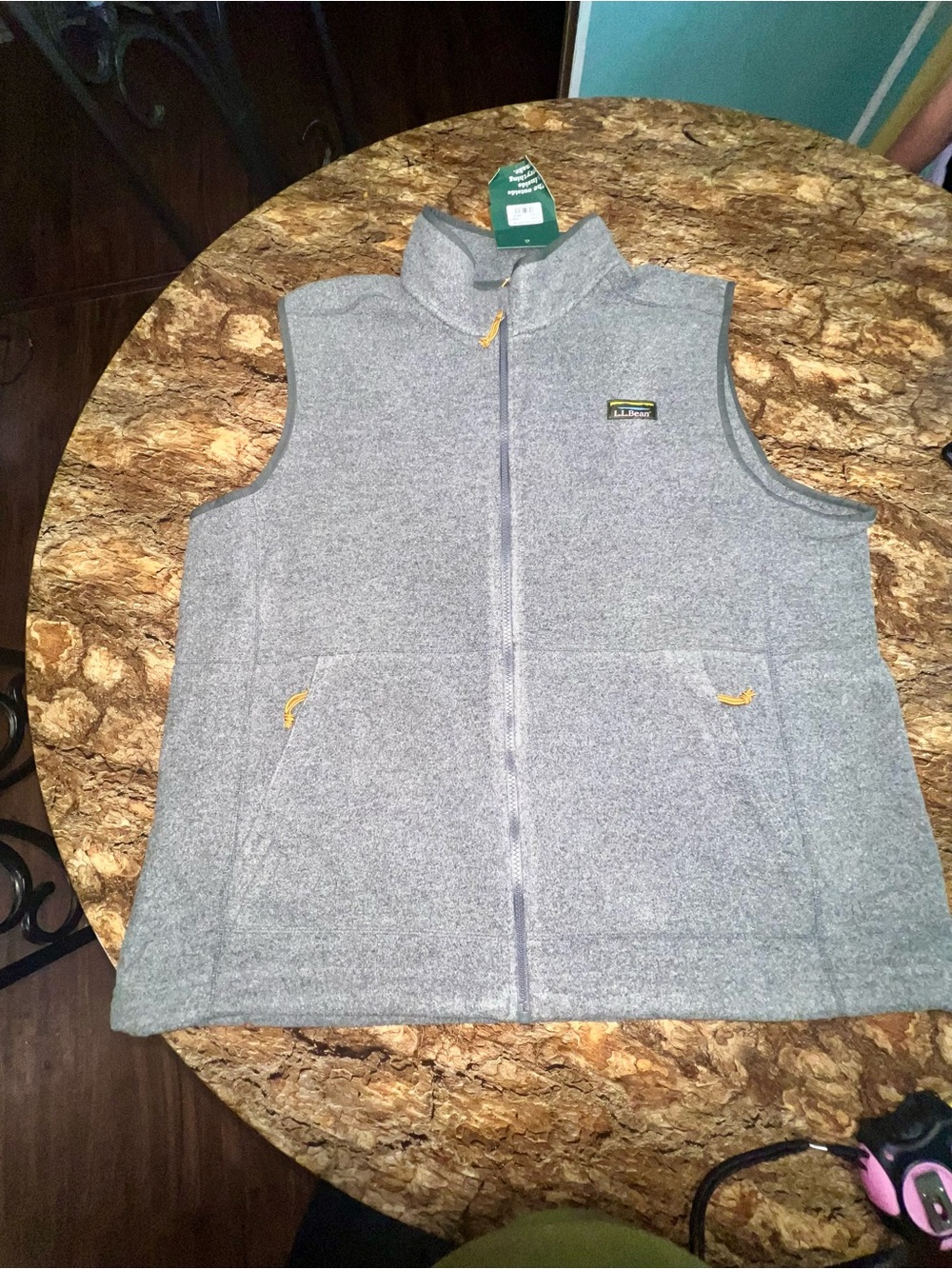 L.L. Bean Gray Full-Zip Fleece Vest with Orange Accent Mens XXL